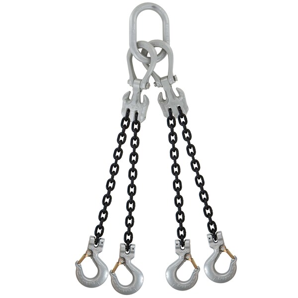 9/32" x 5', Crosby Adjustable 4Leg Chain Sling w/ Sling Hooks-Grade100